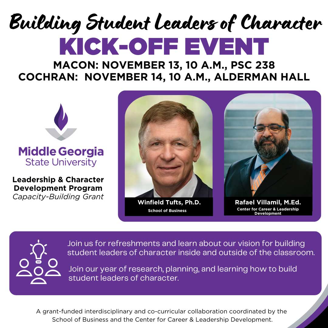 Kick off event: building student leaders of character, Macon November 13, Cochran November 14