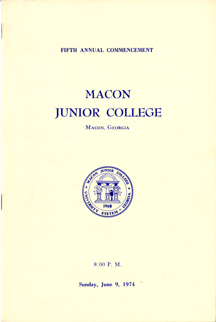 program cover for 1974 Macon Junior College Commencement